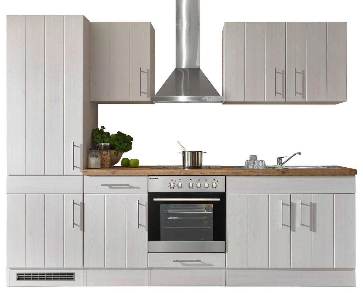 Küchenzeile mit Geräte Weiß /Lärche Dekor B: ca. 270 cm - Wildeiche/Edelstahlfarben, ROMANTIK / LANDHAUS, Holzwerkstoff/Metall (270cm) - Respekta