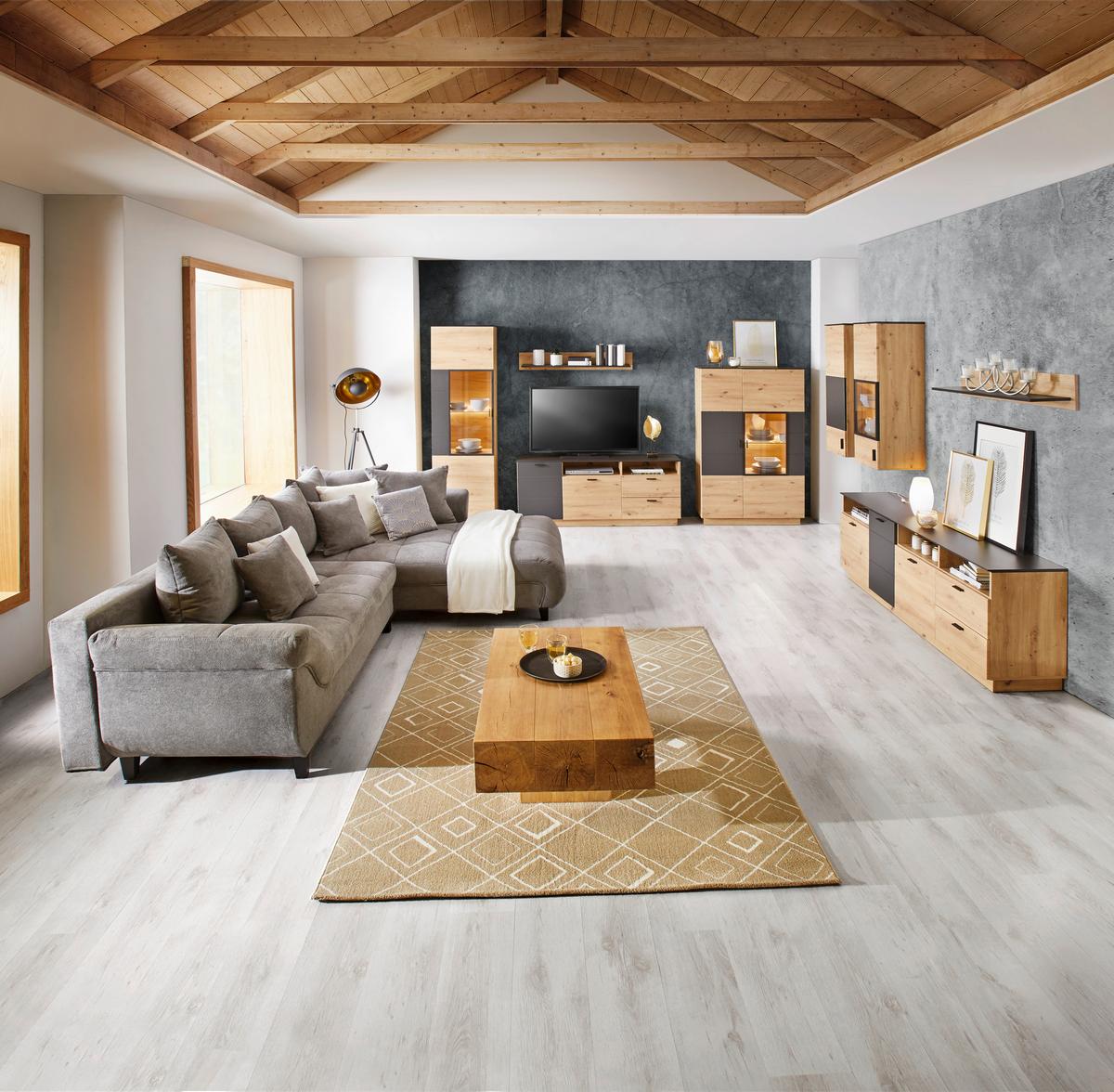 Zidna Polica Tonale - siva/boje hrasta, Moderno, drvni materijal (147/19/21,6cm) - Modern Living