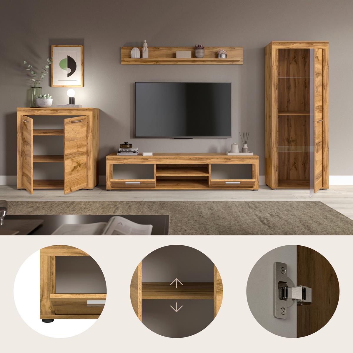 ANSAMBLU MOBILIER CAMERA DE Z JAM - stejar Wotan, Design, sticlă/material pe bază de lemn (330/159/35cm) - Modern Living