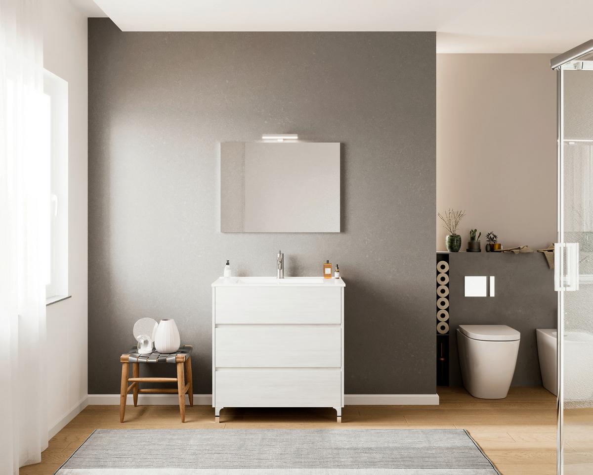 MASCĂ PENTRU LAVOAR LISBONA - stejar Bianco/antracit, Basics, material pe bază de lemn (80/74/46cm)