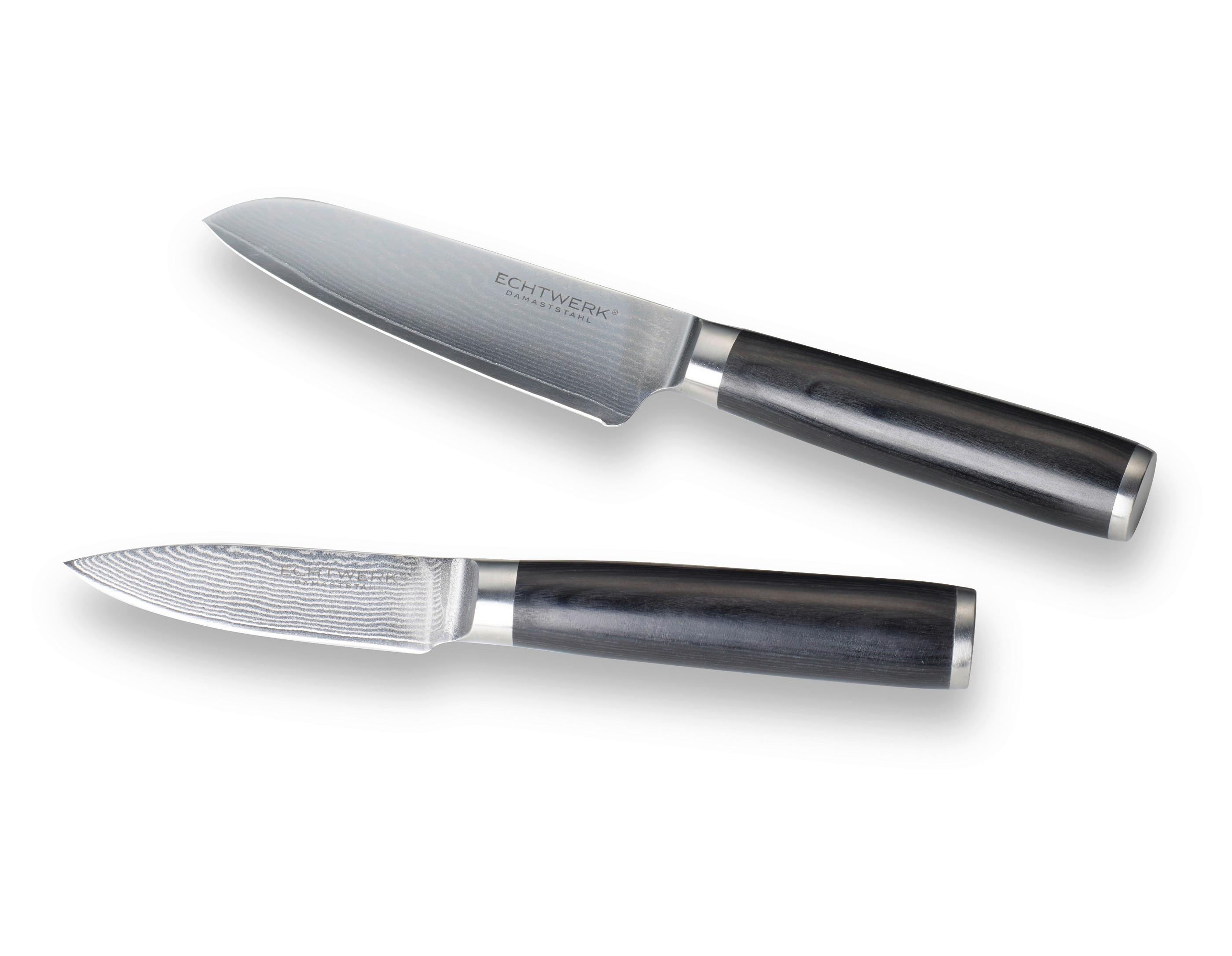 Messerset Damaszener Schwarz/Silber 2-teilig - Silberfarben/Schwarz, Basics, Holz/Metall - Echtwerk