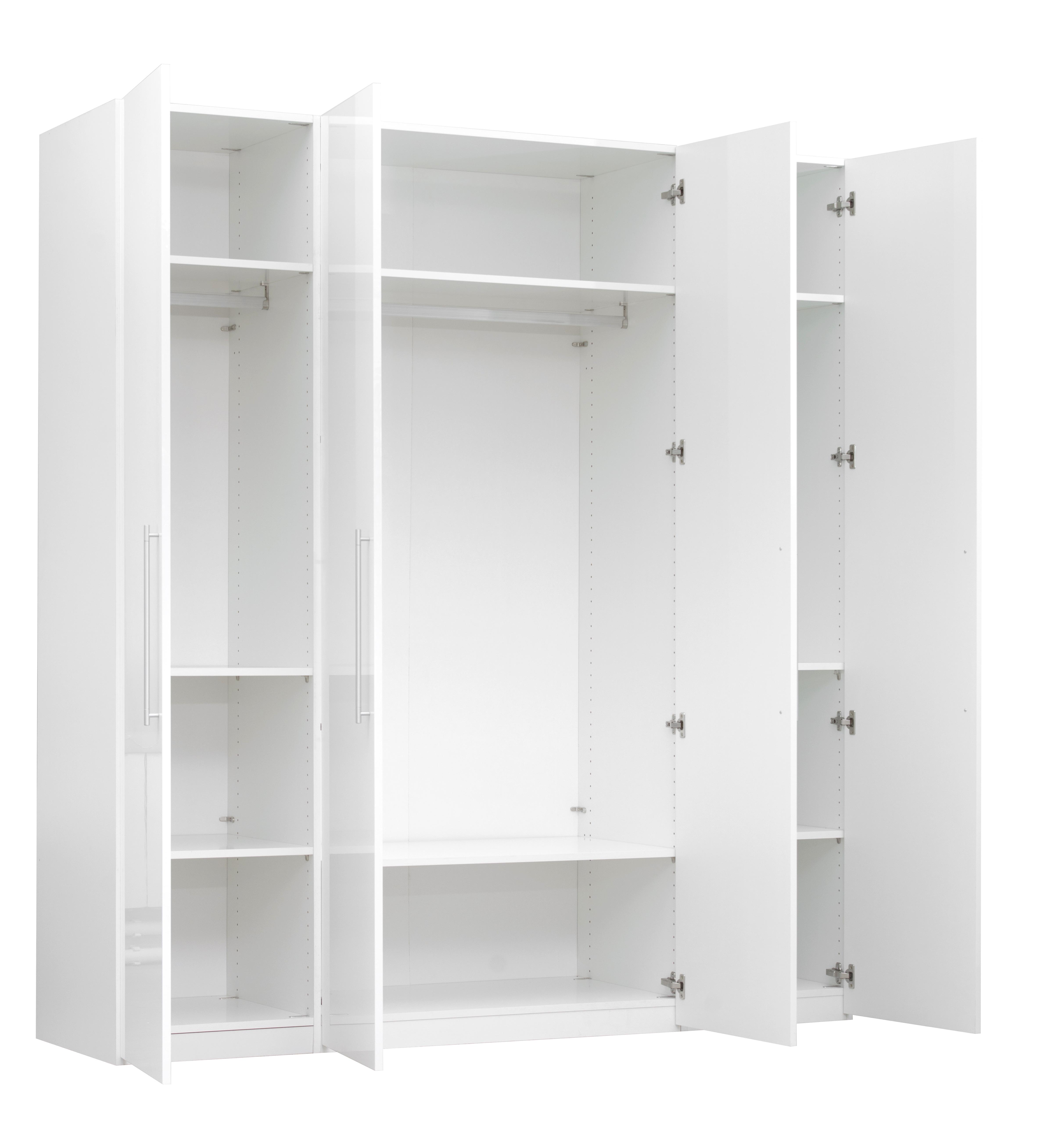 GARDEROB MED GÅNGJÄRNSDÖRRAR GLOSSY -TOP- - vit/kromfärg, Modern, metall/trämaterial (196/219/60cm) - Mömax
