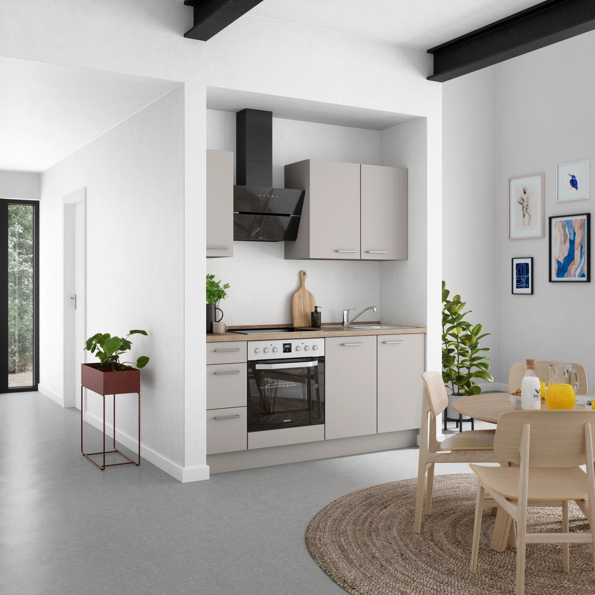 Küchenblock Touch High m. Geräten Grau - Eiche dunkel/Edelstahlfarben, MODERN, Holzwerkstoff/Metall (180cm) - Nobilia