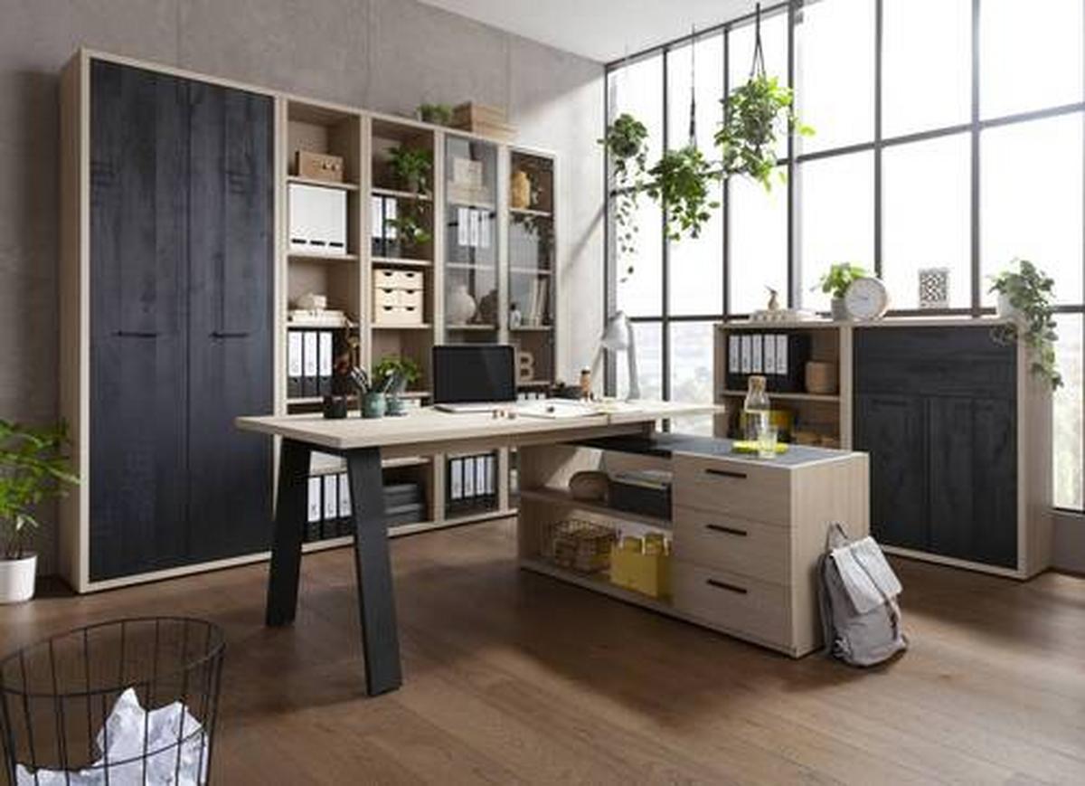 Eckschreibtisch in Schwarz/Eichefarben - Eichefarben/Schwarz, Modern, Holzwerkstoff/Metall (172/75/144cm) - Mömax