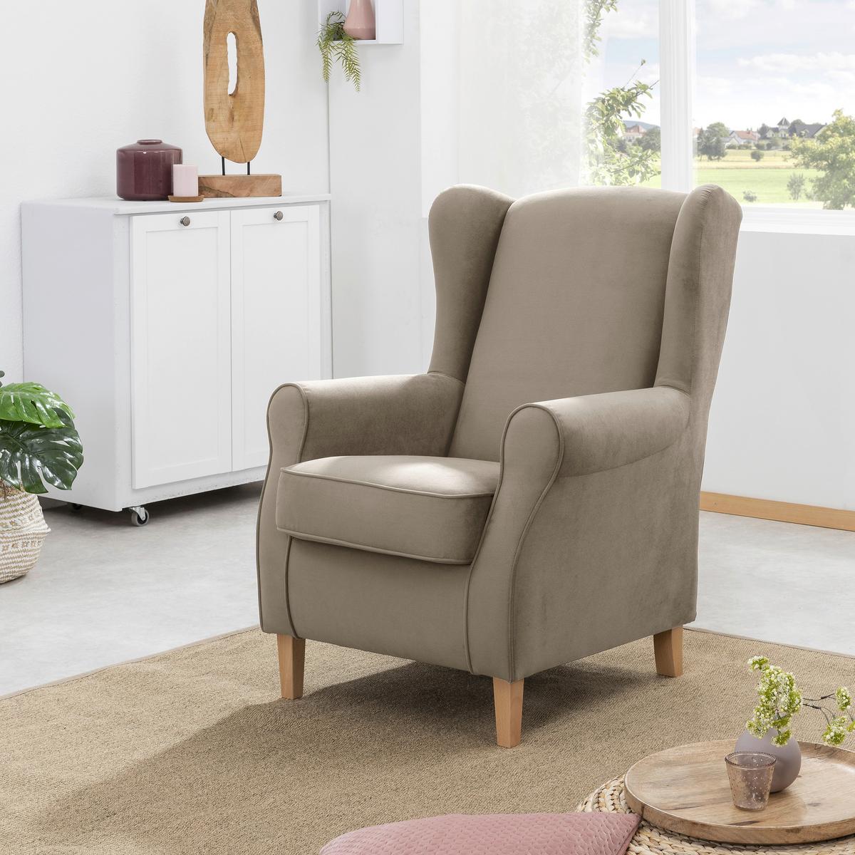 Ohrensessel ''Lorris'', Hellbraun - Hellbraun/Eichefarben, KONVENTIONELL, Holz/Textil (77/103/86cm) - Max Winzer