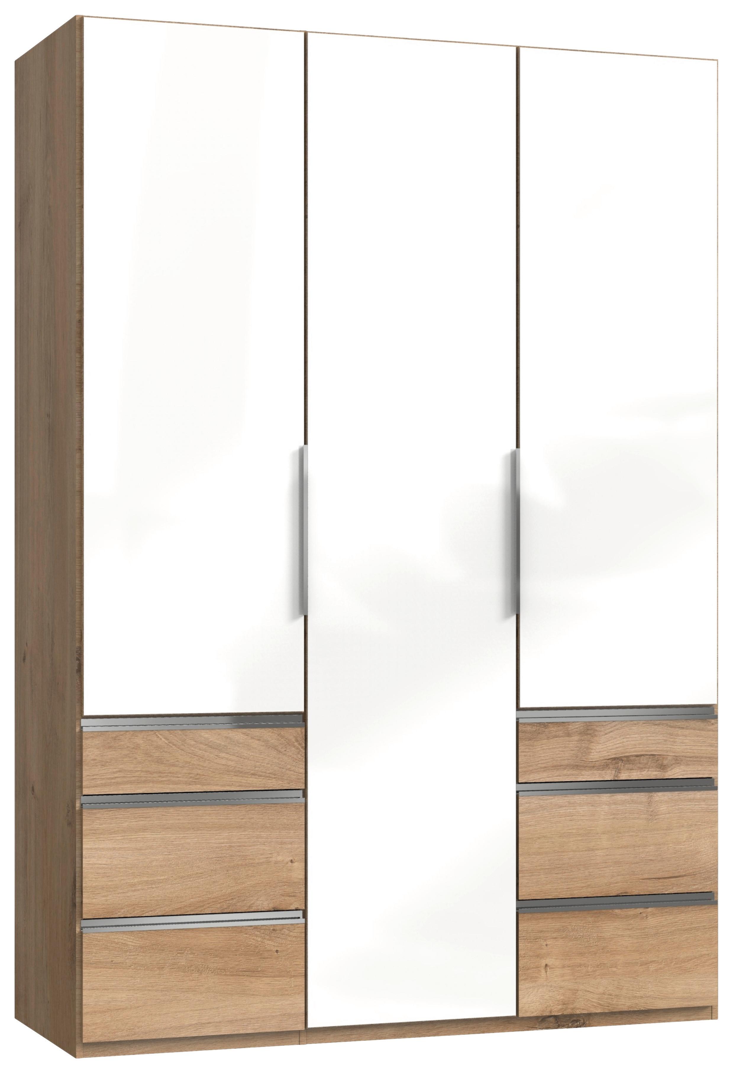 Drehtürenschrank Level 36D mit Laden ca. 150 cm Weiß/Eiche - Chromfarben/Weiß Hochglanz, MODERN, Holzwerkstoff (150/216/58cm) - MID.YOU