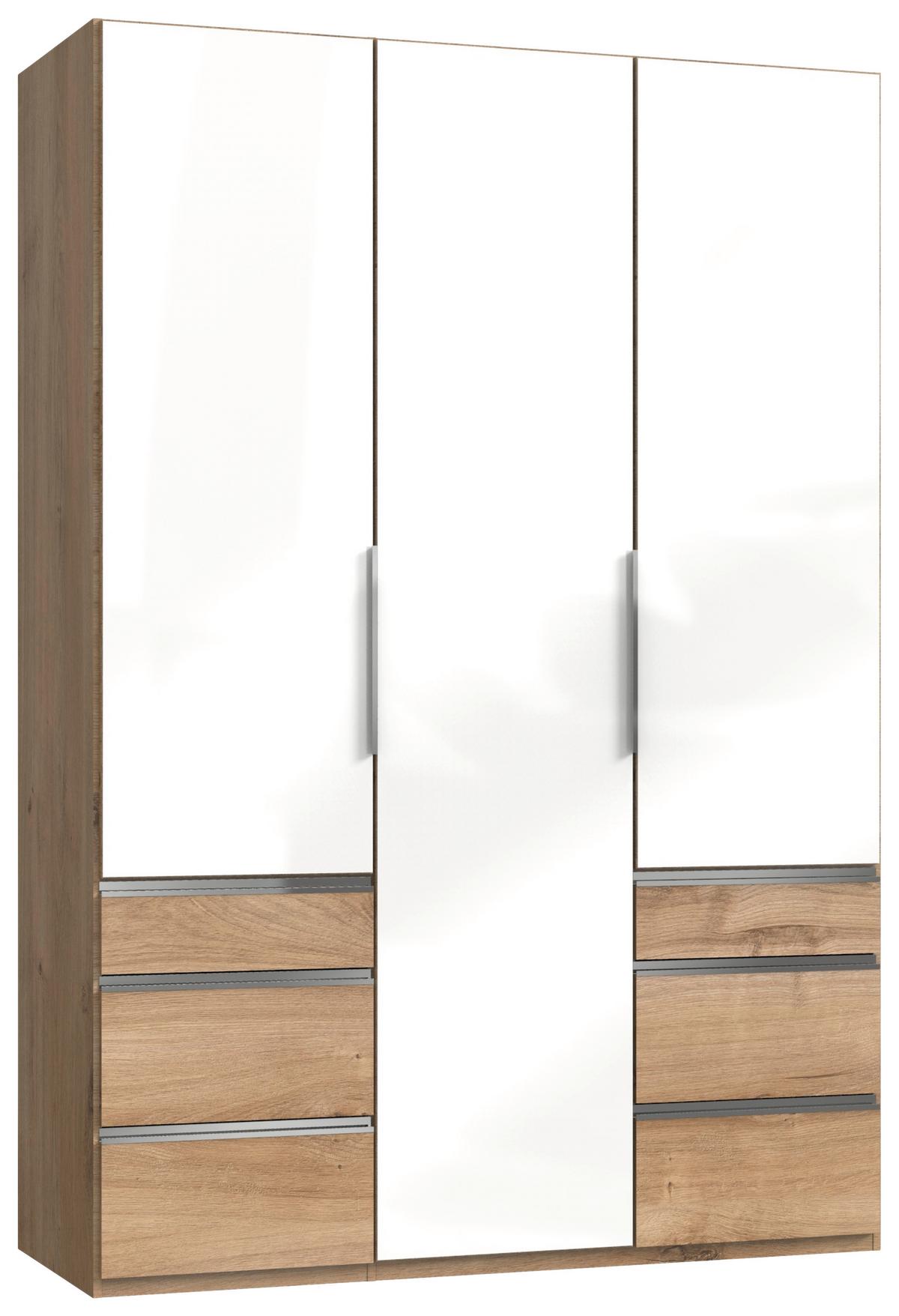 Drehtürenschrank Level 36D mit Laden ca. 150 cm Weiß/Eiche - Chromfarben/Weiß Hochglanz, MODERN, Holzwerkstoff (150/216/58cm) - MID.YOU