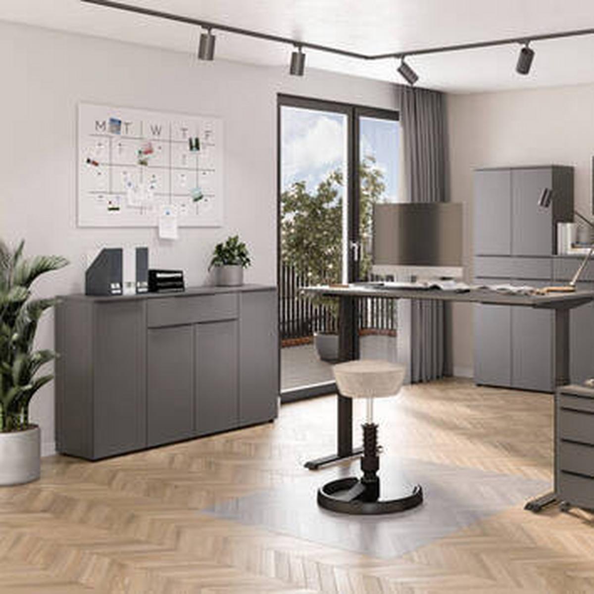 Sideboard Ribera in Graphitfarben - Graphitfarben/Schwarz, MODERN, Holzwerkstoff/Kunststoff (160/101/40cm) - Premium Living