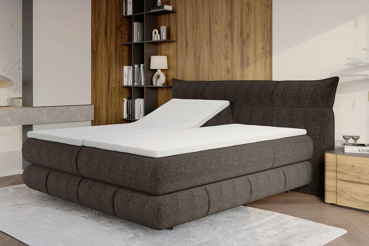 Boxspringbett Auris Braun ca. 180x200cm - Schwarz/Braun, KONVENTIONELL, Kunststoff/Textil (180/200cm) - Sembella