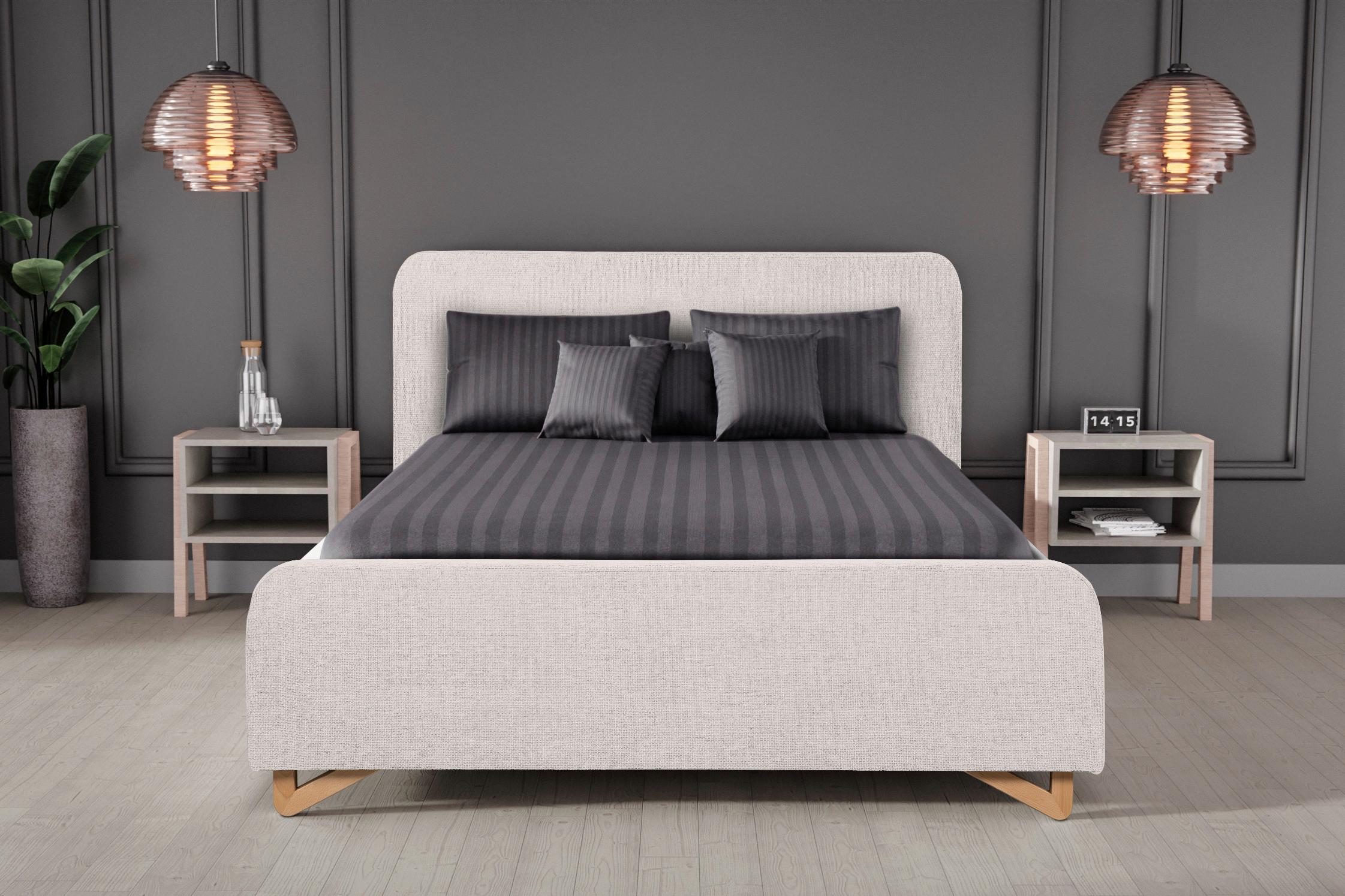 Oblazinjena Postelja Flamingo, Biserna Barva, 180x200cm - svetlo rjava/črna, Moderno, kovina/umetna masa (180/200cm) - MID.YOU