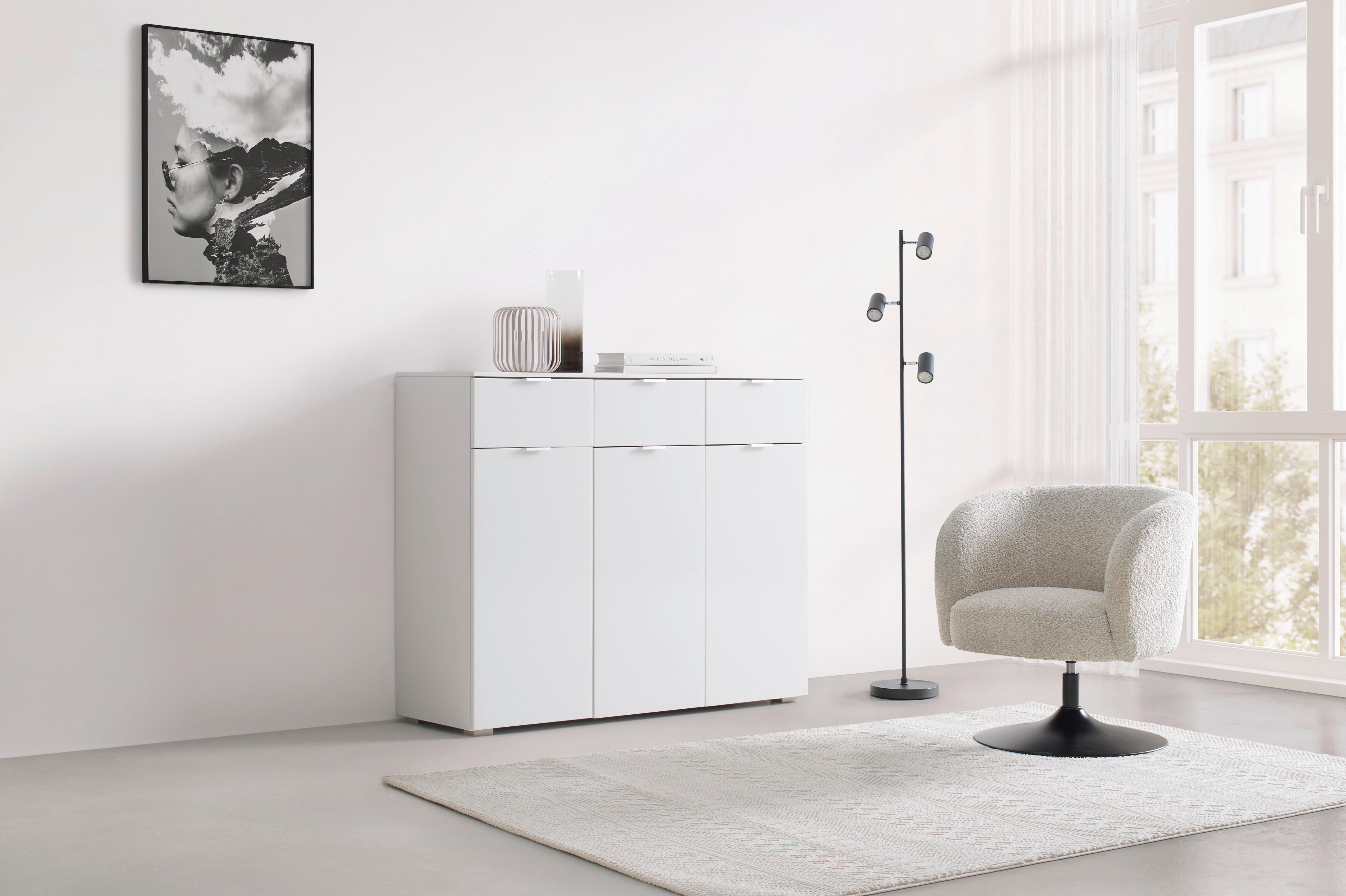 Komoda Fifty - bijela/boje kroma, Konvencionalno, staklo/drvni materijal (120/100/42cm) - Premium Living
