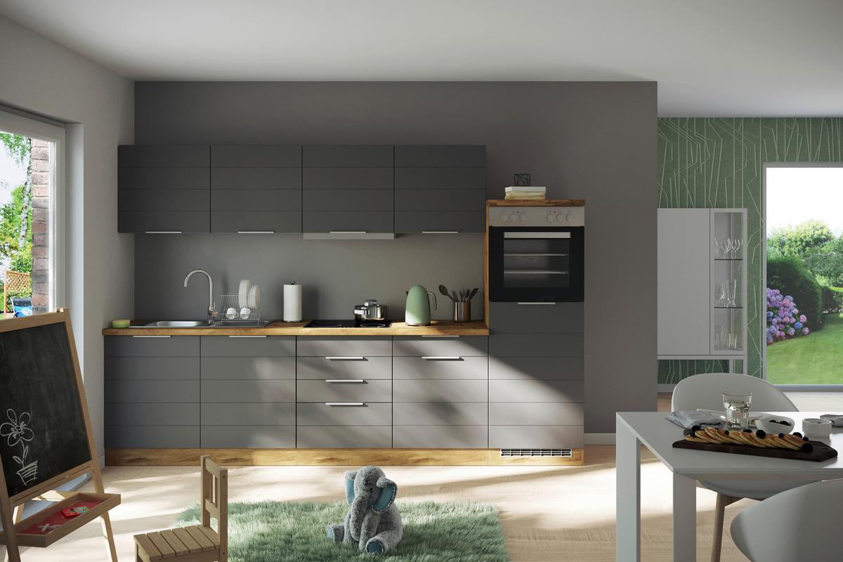 Kochfeldumbauschrank Florenz ca. 60 cm Grau/Eiche - Eiche Wotan/Grau, Design, Holzwerkstoff/Metall (60/86/60cm) - Held