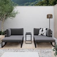 Loungegarnitur Valentina Dunkelgrau Metall/Outdoorstoff - Dunkelgrau/Schwarz, MODERN, Glas/Textil - Bessagi Garden