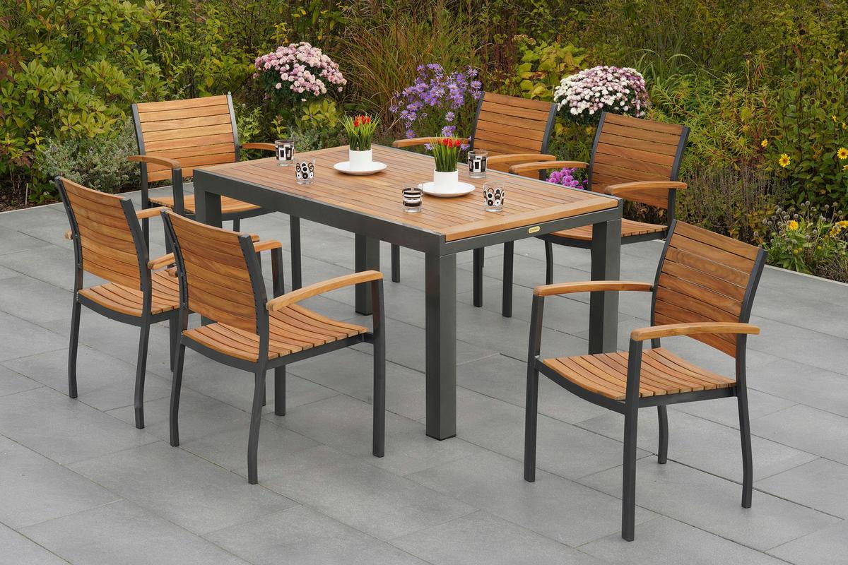 Gartengarnitur Santorin in Akaziefarben massiv - Graphitfarben/Naturfarben, MODERN, Holz/Metall - Gardenson