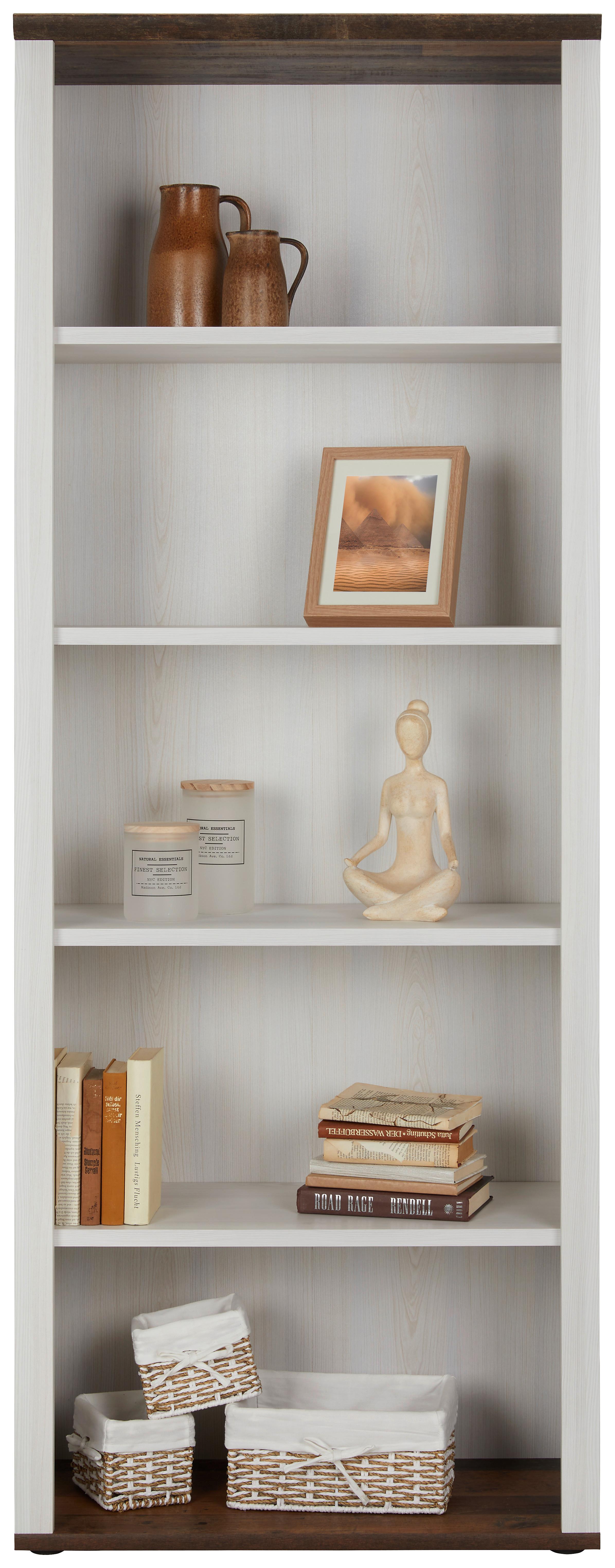 Regal in Weiss/Dunkelbraun - Weiss/Dunkelbraun, Romantik / Landhaus, Holzwerkstoff (76/202/38cm) - Zandiara