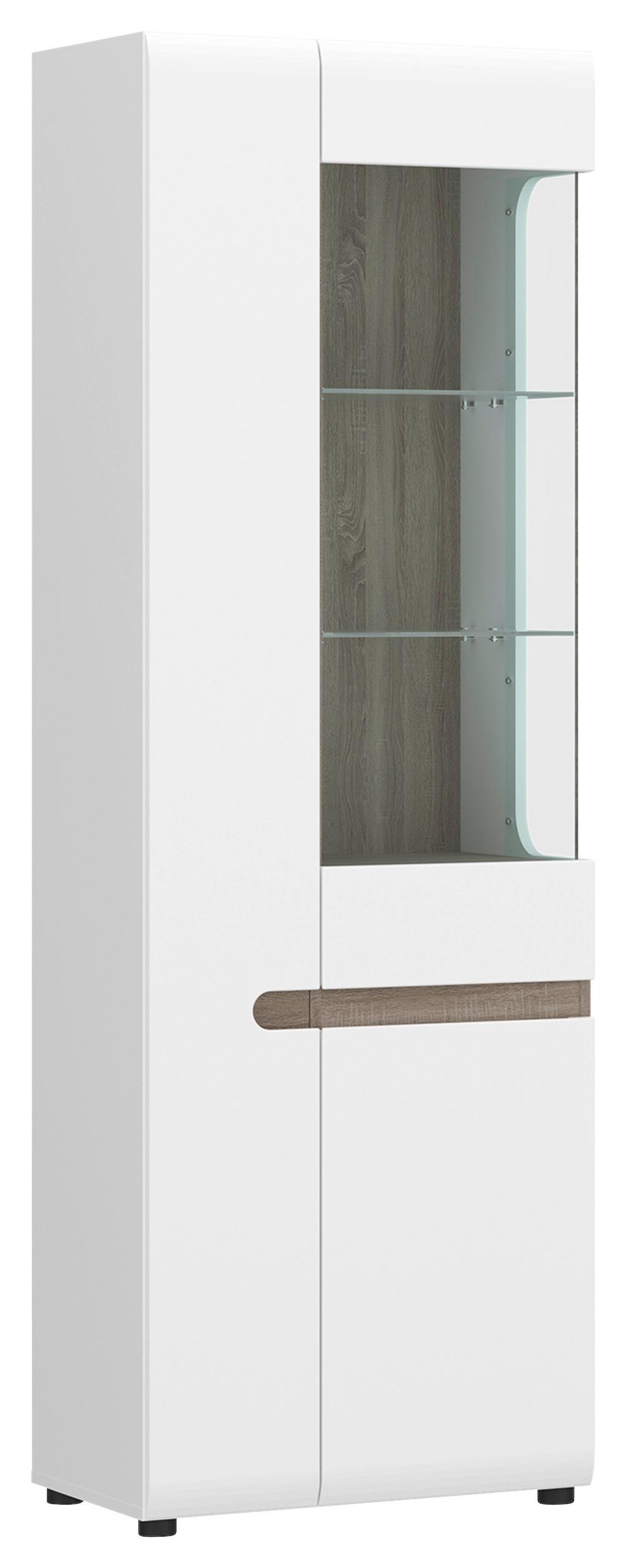 VITRINĂ LINATE - culoare lemn stejar pufos/alb lucios intens, Modern, sticlă/material pe bază de lemn (63,9/194,5/41,9cm) - Modern Living
