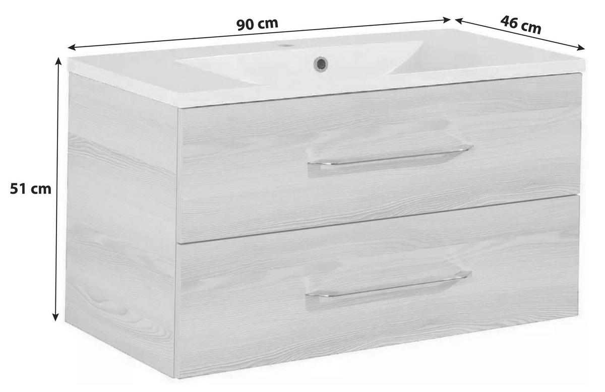 Waschtischkombi "B.Clever" , esche - Eschefarben/Alufarben, MODERN, Holzwerkstoff/Kunststoff (90cm) - MID.YOU