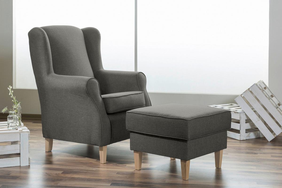 Ohrensessel Lorris Hellgrau Flachgewebe - Buchefarben/Hellgrau, Design, Holz/Textil (77/103/86cm) - Max Winzer