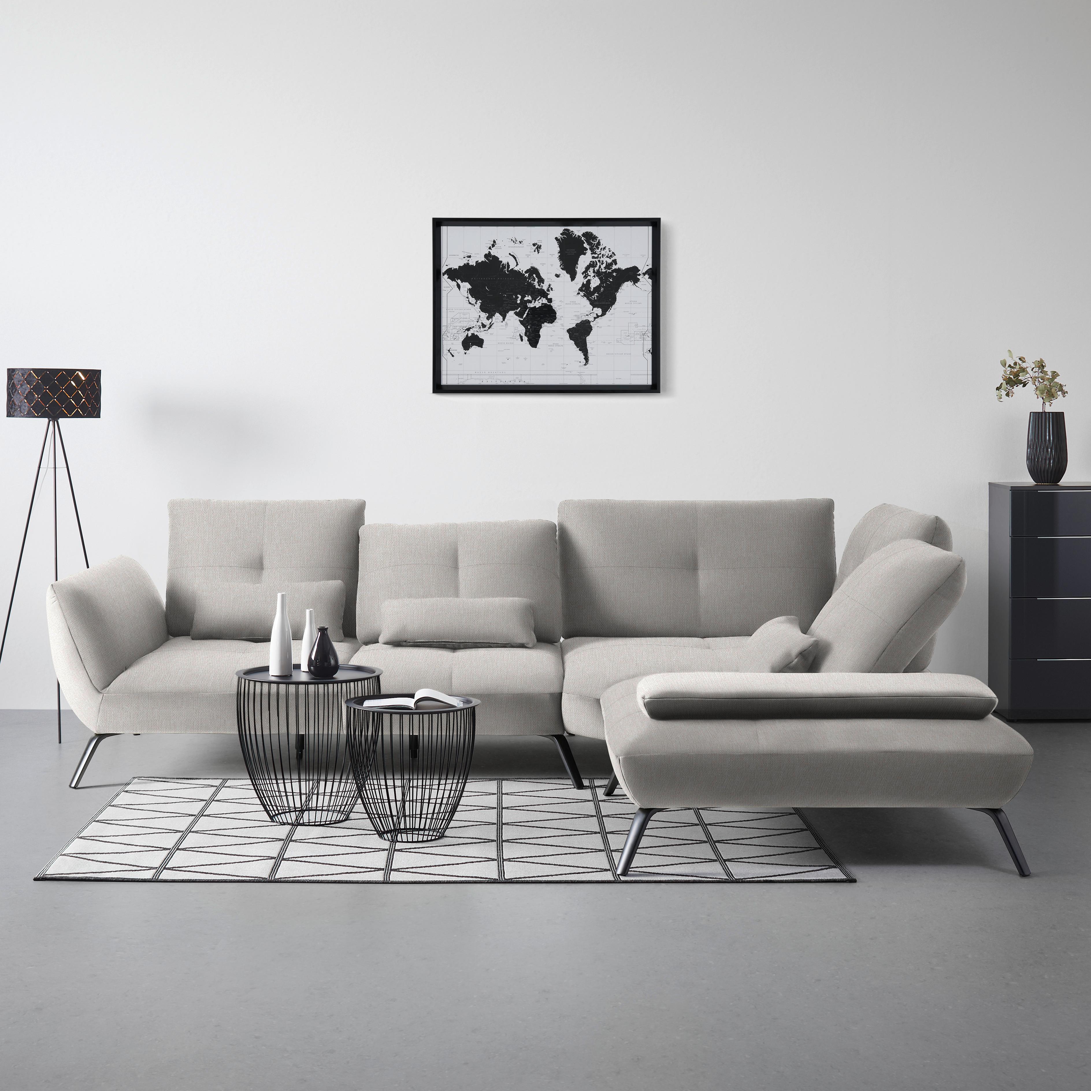 Wohnlandschaft Trendy Beige - Beige/Schwarz, MODERN, Holzwerkstoff/Textil (310/93/250cm) - Premium Living