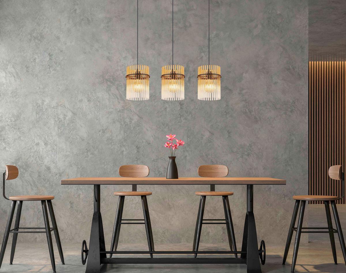 HÄNGELEUCHTE 15698-3HA  GORLEY - Klar/Bernsteinfarben, Basics, Glas/Kunststoff (80/20/140cm) - Globo