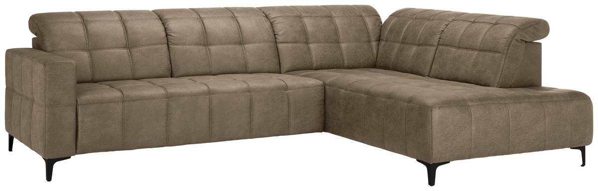 Ecksofa Panama rechts Taupe - Taupe/Schwarz, KONVENTIONELL, Textil/Metall (304/89-102/216cm) - Premium Living