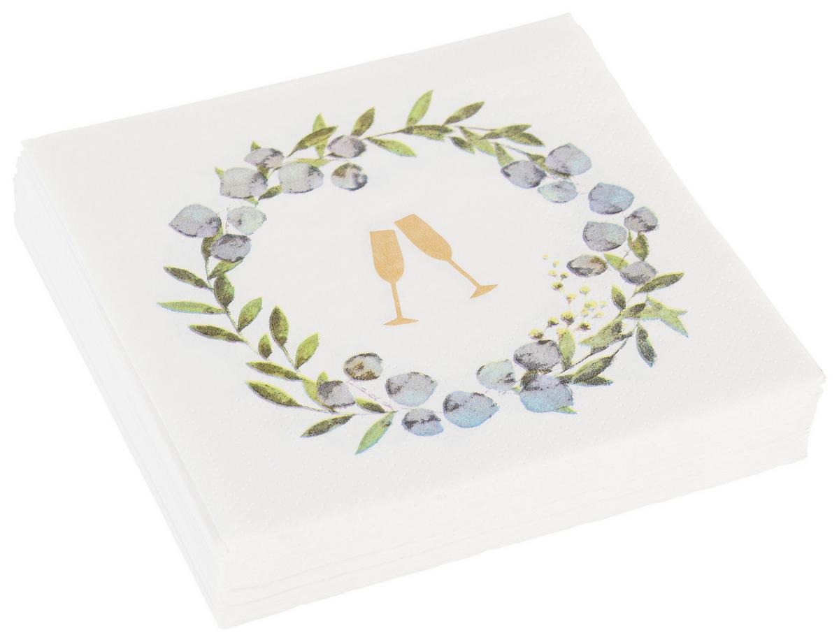 Cocktailserviette Linda in Weiss ca. 25x25cm - Weiss/Goldfarben, Konventionell, Papier (25cm)