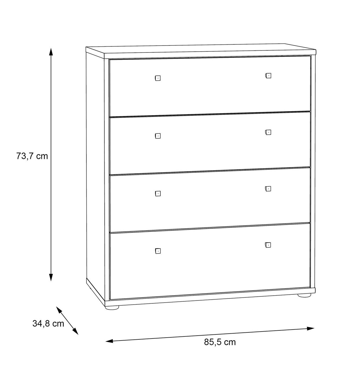 KOMODA TEMPRA 2 - biały/kolor aluminiowy, Design, materiał drewnopochodny (73,7/85,5/34,8cm)
