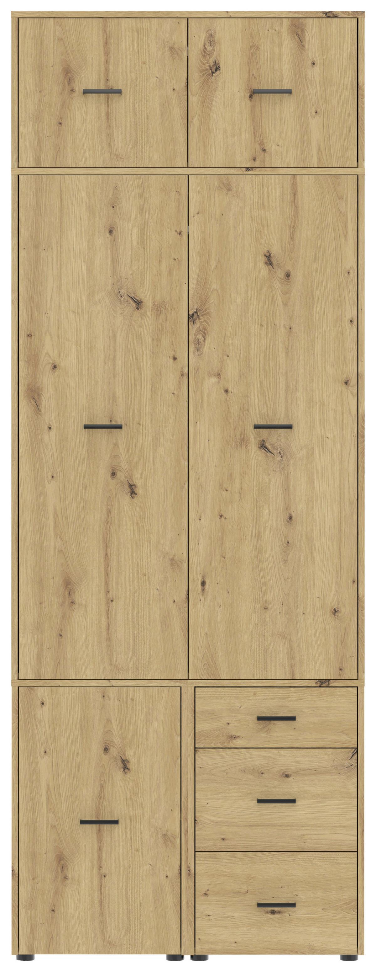 Kleiderschrank Kivo Eiche Artisan - Schwarz/Eiche Artisan, Basics, Holzwerkstoff/Kunststoff (90/239,40/52,1cm) - Based