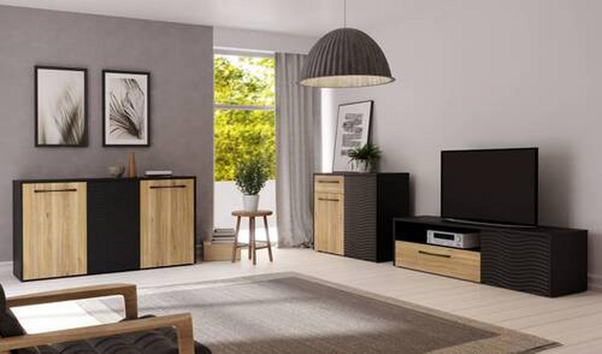Tv-element Karlshamn - črna/barve hrasta, Moderno, kovina/leseni material (164,2/47,2/42cm) - Mömax