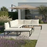 Lounge Garnitura Adriano, Krem, Črna, Akacija, 5-Delno - črna/krem barve, Moderno, kovina/tekstil - Bessagi Garden