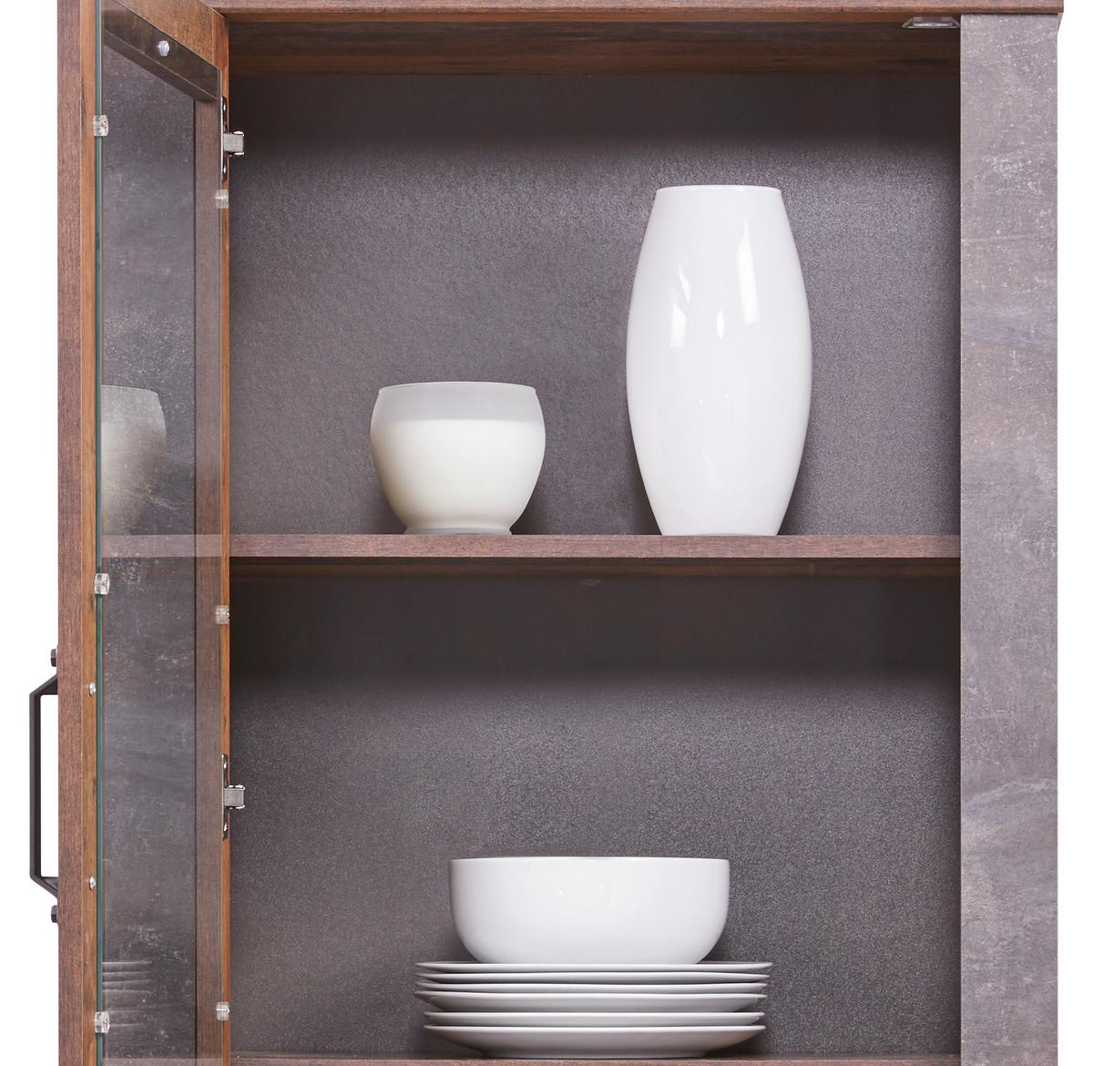 Vitrina Ontario - boje hrasta/tamno siva, Trend, staklo/drvni materijal (71,4/200/41,5cm) - Modern Living