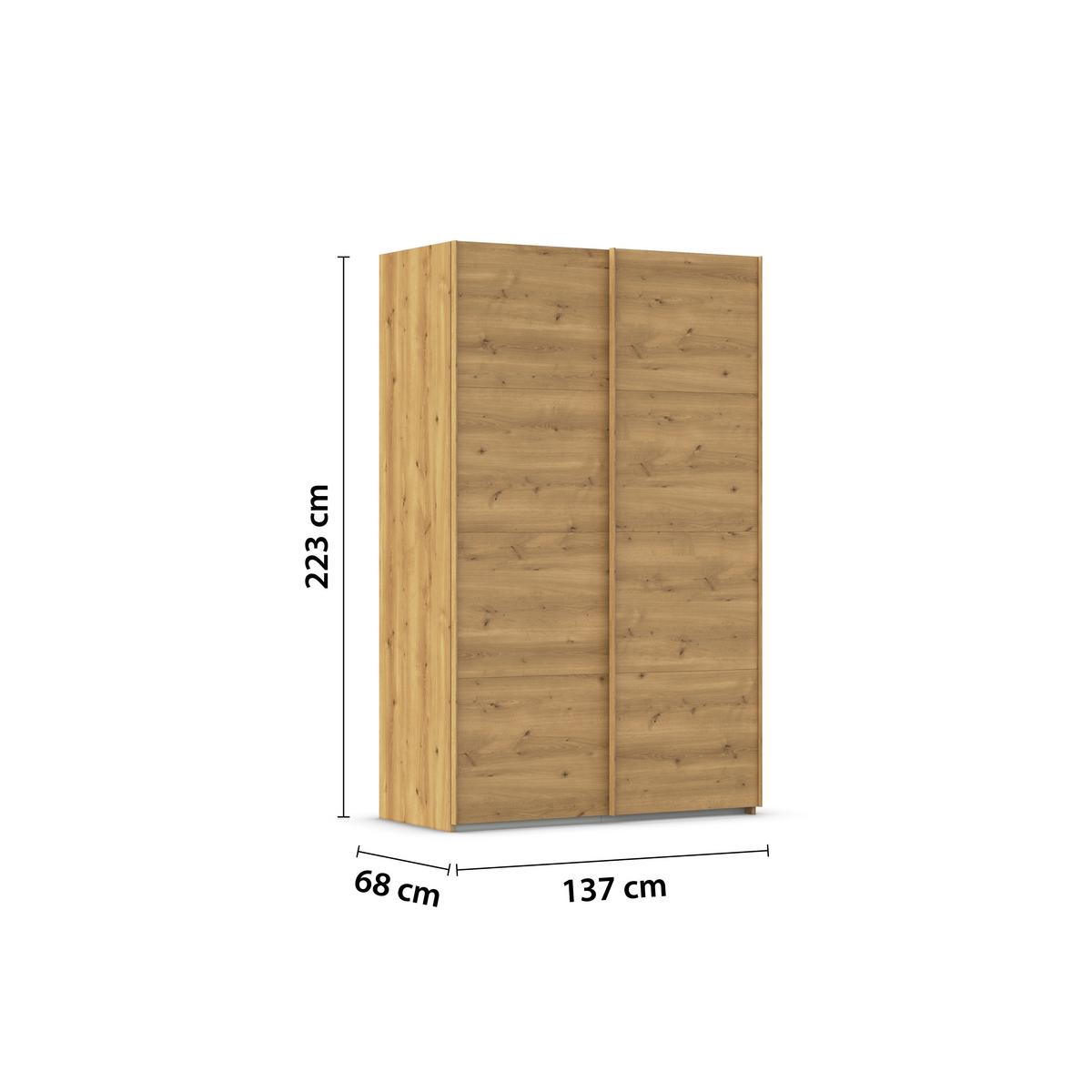 Omara Z Drsnimi Vrati Evelyn, Barva Hrasta - barve hrasta, Design, umetna masa/leseni material (137/223/68cm) - Novel
