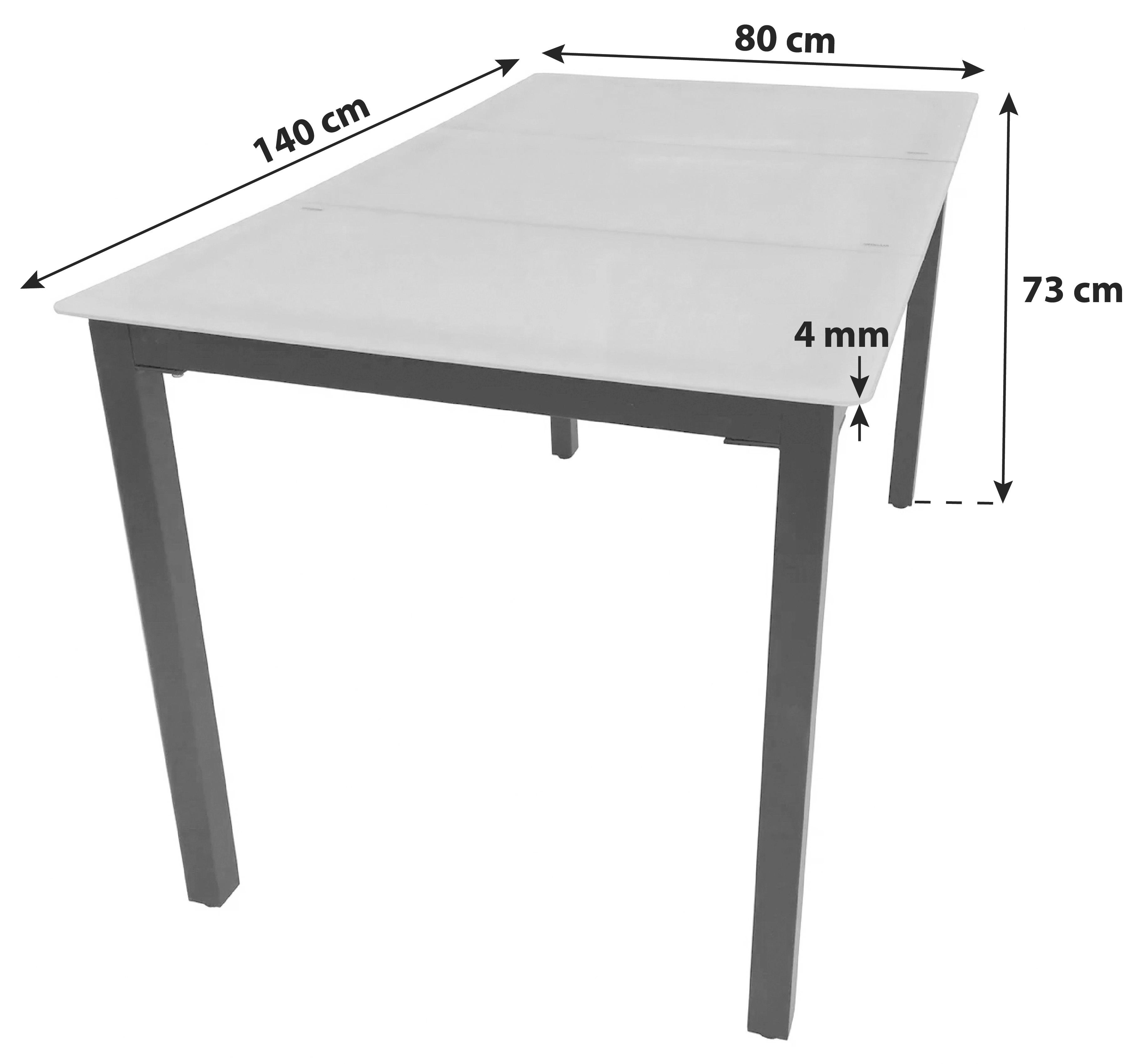 Vrtna Miza Gardenson, Aluminij, Steklo, 140x80 - črna, Basics, kovina/steklo (140/80/73cm) - Gardenson