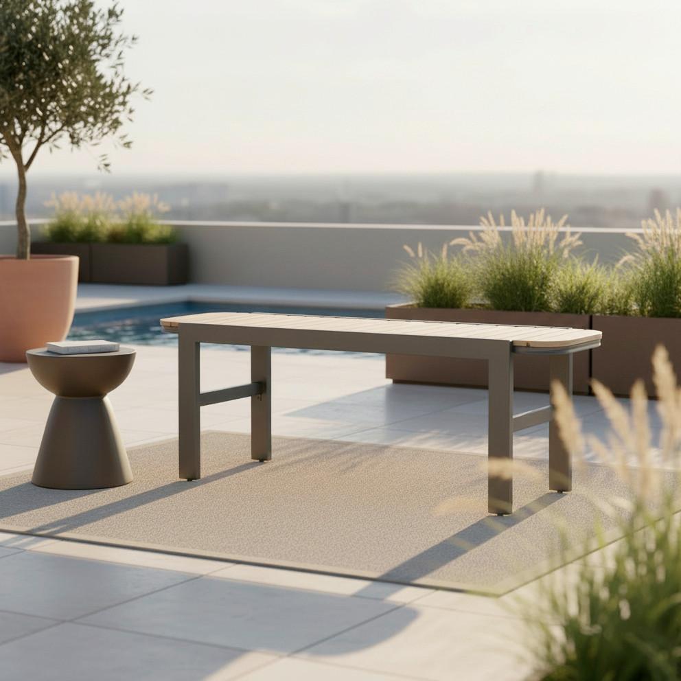 Gartenbank Marlo Schwarz Akazie - Akaziefarben, MODERN, Holz/Metall (126/47/40cm) - Bessagi Garden