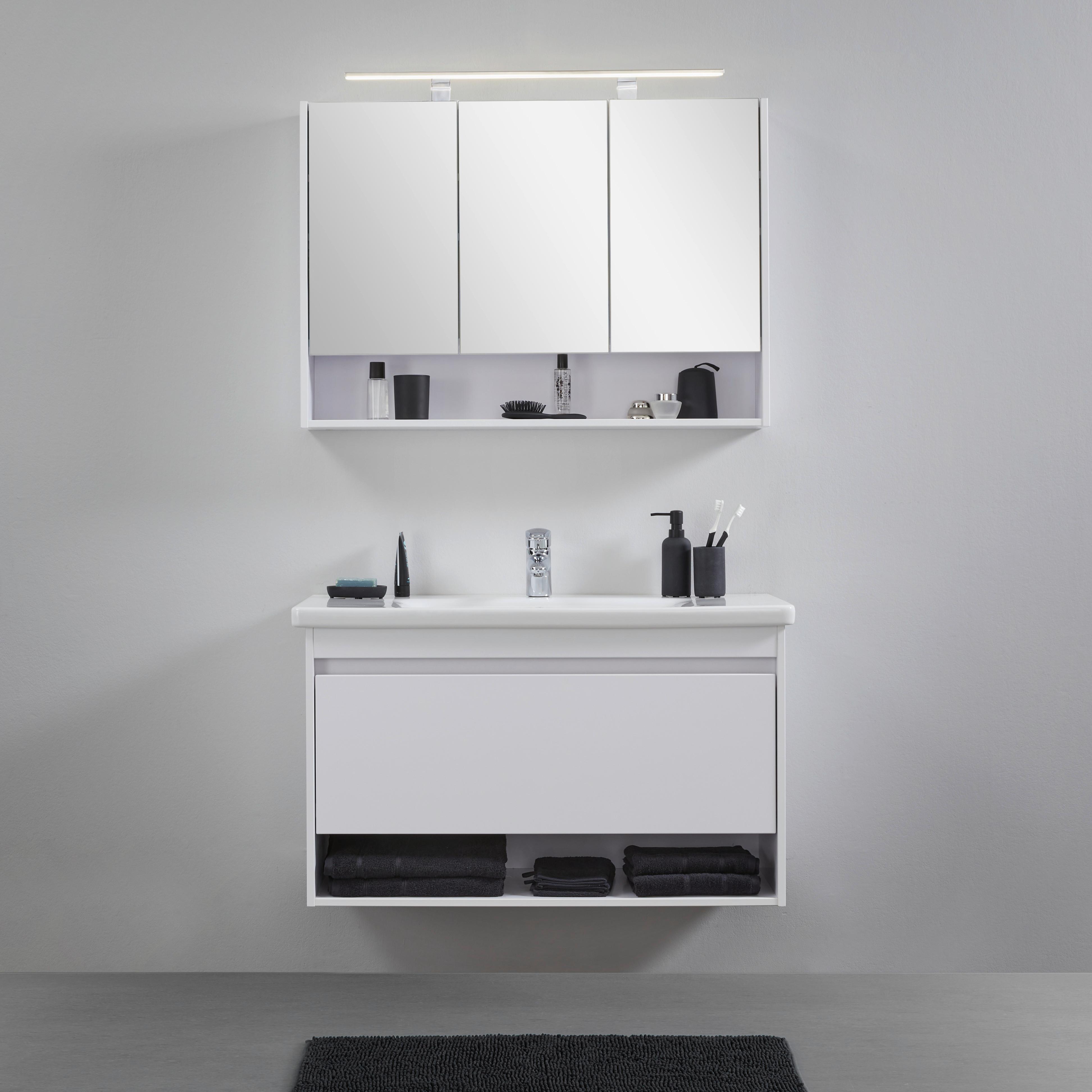 Badezimmer "Bennett" mit Waschbecken & Spiegelschrank - Weiss, Modern, Holzwerkstoff (100/184/44cm) - Bessagi Home