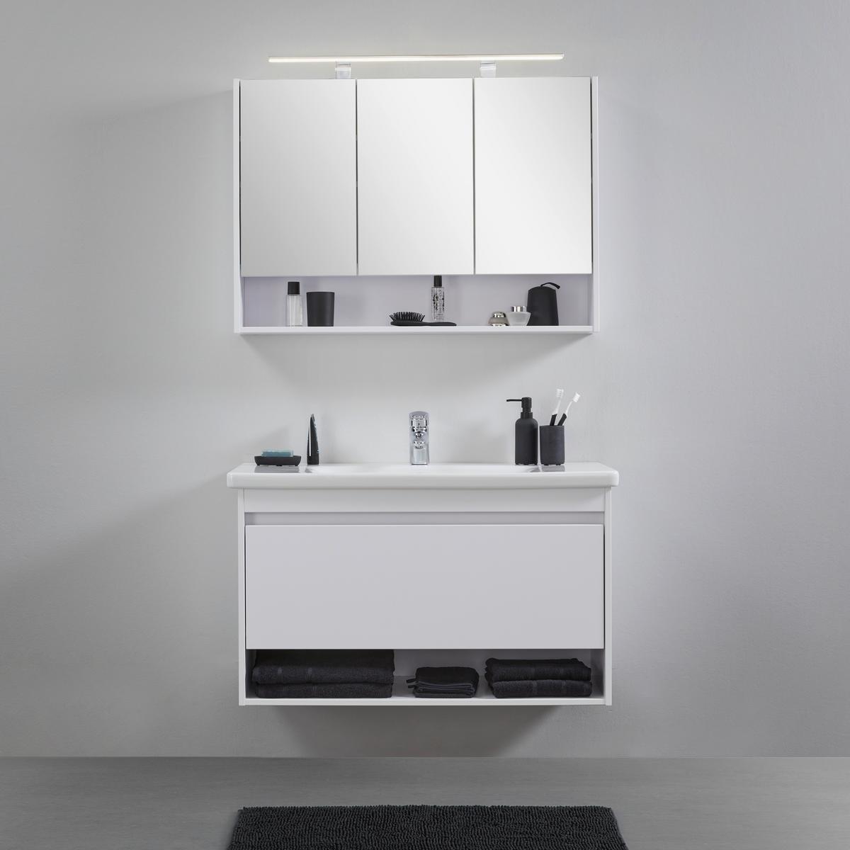 Badezimmer "Bennett" mit Waschbecken & Spiegelschrank - Weiss, Modern, Holzwerkstoff (100/184/44cm) - Bessagi Home