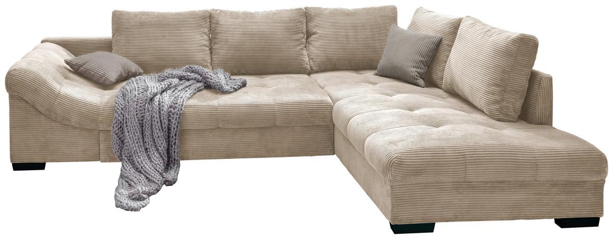 Wohnlandschaft Alvito Beige Cord - Beige/Schwarz, Design, Holz/Textil (298/202cm) - MID.YOU