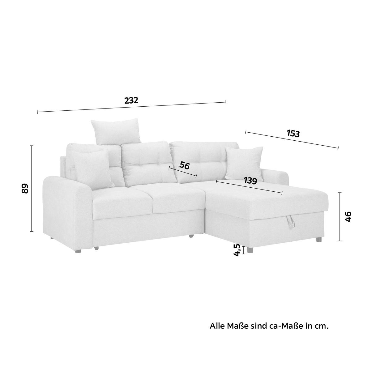 Ecksofa in Grau mit Schlaffunktion - Schwarz/Grau, Konventionell, Kunststoff/Textil (232/89/153cm) - Mömax