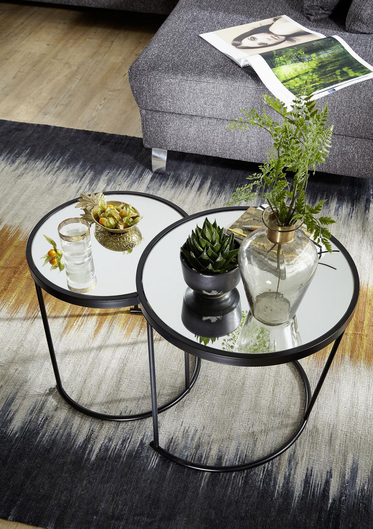 Satztisch "WL5.985", 2-er Set, schwarz - Schwarz, Design, Glas/Metall (50/50/50,5cm) - MID.YOU