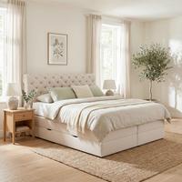 Boxspringbett Creme Ca. 200x200cm - Creme, Konventionell, Holz/Holzwerkstoff (200/200cm) - Premium Living