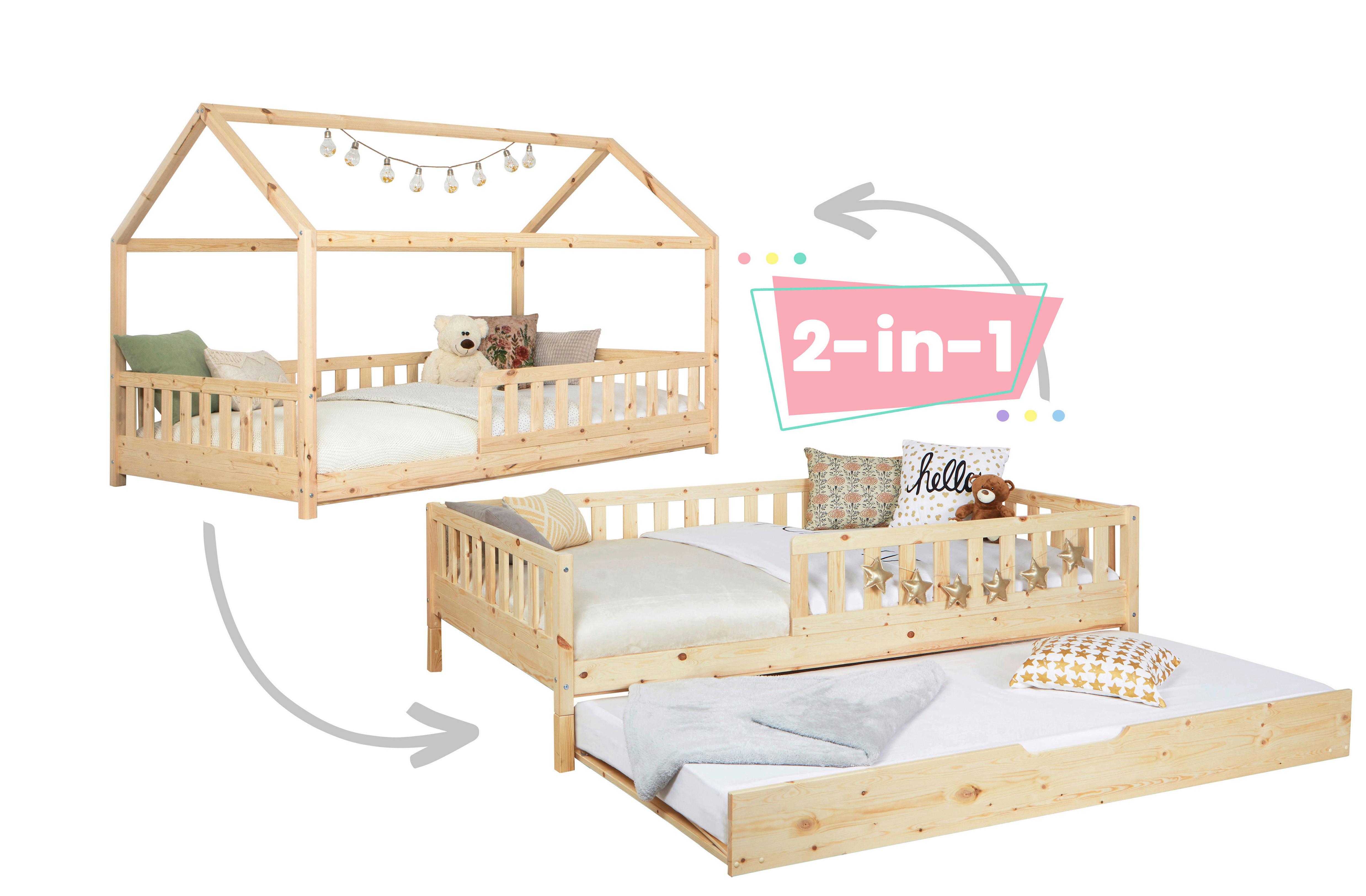 Ausziehbett Holz Duo ca. 100x200 Kiefer - Naturfarben, MODERN, Holz/Textil (100/200cm) - MID.YOU