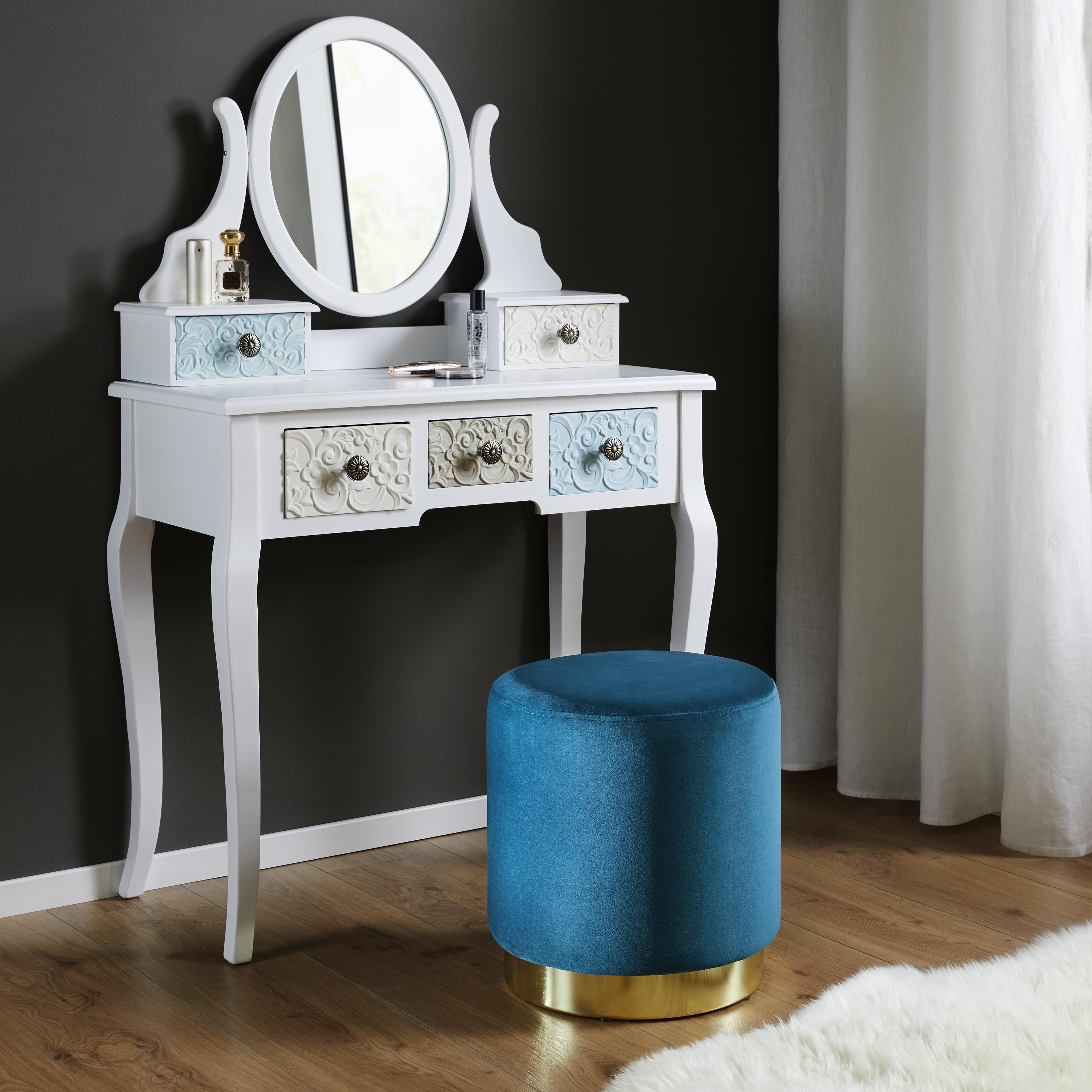 Hocker in Petrol 'Julene' - Goldfarben/Petrol, MODERN, Textil/Metall (39/40cm) - Bessagi Home