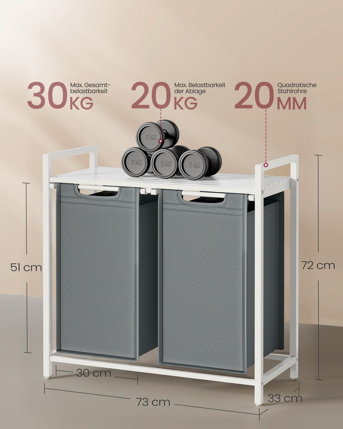 Wäschekorb ca. 73x72x33 cm Grau/Weiß - Weiß/Grau, Trend, Holzwerkstoff/Textil (73/72/33cm) - MID.YOU
