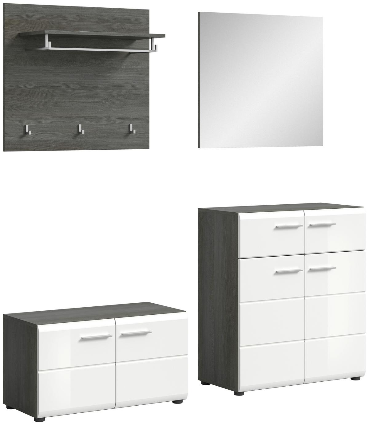 Garderobe Salsa 4-tlg. ca. 175x192x37 cm Weiß/Rauchs. - Weiß Hochglanz, Design, Glas/Holzwerkstoff (175/192/37cm) - MID.YOU