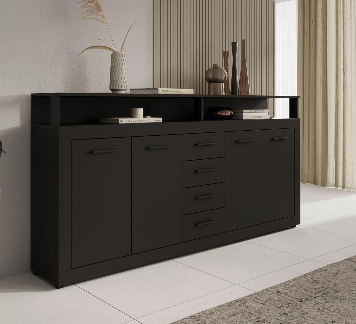 Široka Komoda Lupo, Antracit - antracit, Design, umetna masa/leseni material (190/96/32cm) - MID.YOU