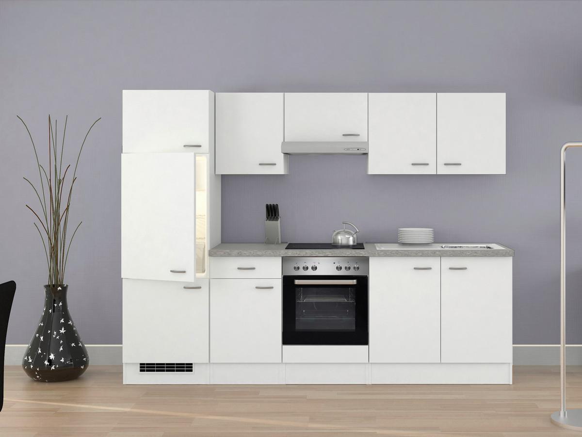 Küchenblock "Wito" , Weiß - Edelstahlfarben/Hellgrau, KONVENTIONELL, Holzwerkstoff/Kunststoff (270cm) - FlexWell