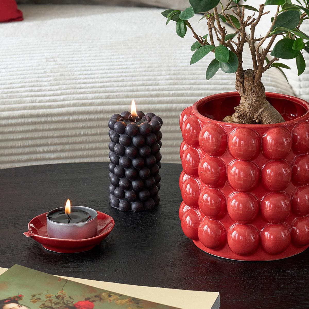 Stumpenkerze Pearls Ii In Schwarz - Schwarz, Modern (7/10cm) - Modern Living