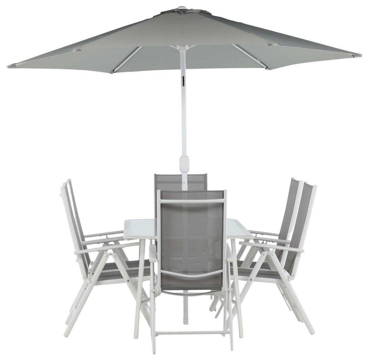 Gartentischgruppe Brekki Weiß, pulverbeschichtet - Weiß, KONVENTIONELL, Glas/Metall - Gardenson
