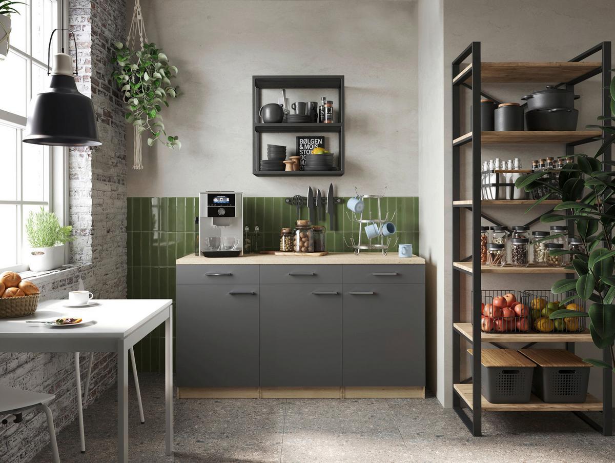 Set Kuhinjskih Spodnjih Omaric Merle, 3 Kos - srebrne barve/siva, Basics, kovina/leseni material (150/85/60cm) - Respekta