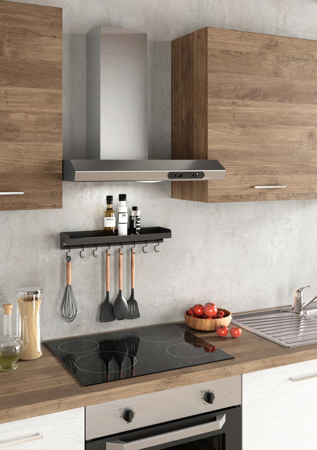 Küchenblock Dafne 300 m. Geräten Weiß/Walnussfarben - Walnussfarben/Alufarben, LIFESTYLE, Holzwerkstoff/Kunststoff (300cm) - MID.YOU